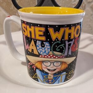 VTG Mary Engelbreit Ceramic Mug Cup polka dot She Who Laughs Lasts" iconic art